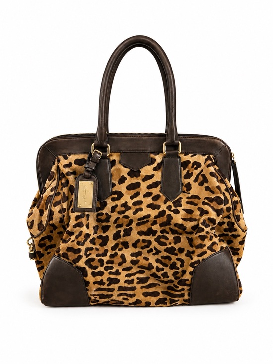 Bally Handbags - Bally Leopard Print Pony Hair Leather Satchel Bag Large Vintage Italy